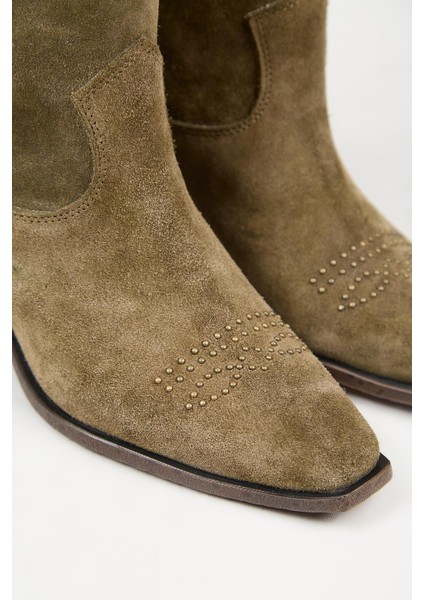 (Gona) Kadın Hakiki Deri Önü Troklu Kovboy Özel Eskitme Haki Bot modelleri