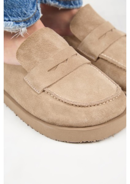 (Ziva) Kadın Loafer Platform Vizon Terlik modelleri