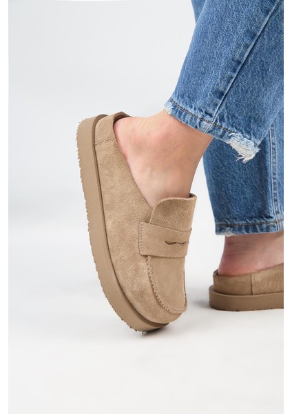 (Ziva) Kadın Loafer Platform Vizon Terlik indirimleri