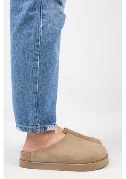 (Jana) Kadın Düz Platform Vizon Terlik