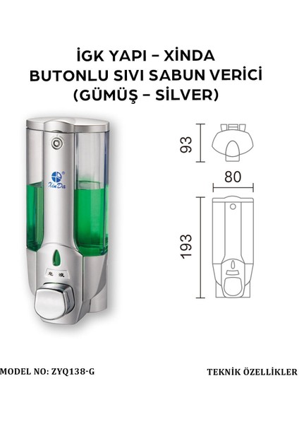 Igk Yapı –Tekli Butonlu Silver Sıvı Sabun Dispanseri (ZYQ138-G)