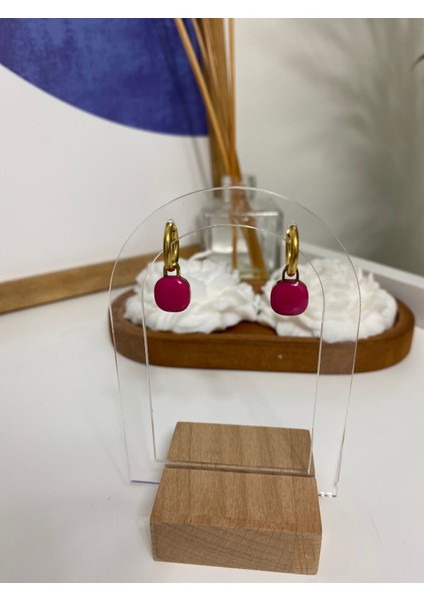 Renkli Mini Kare Halka Çelik Küpe fiyatları
