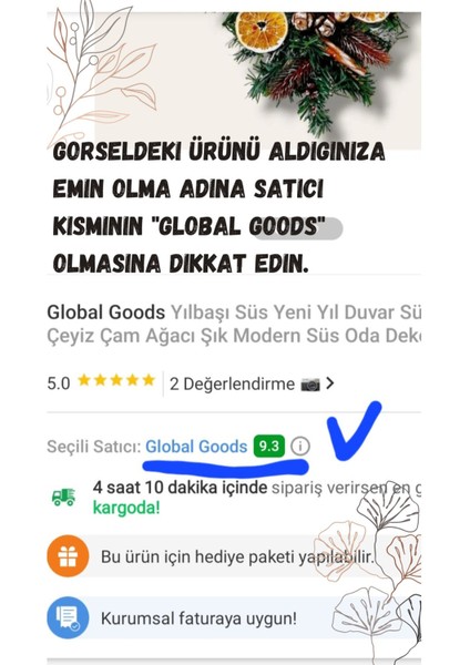 Tekno Trust Yılbaşı Süs Yeni Yıl Duvar Süsü Kapı Süsü Çeyiz Çam Ağacı Şık Modern Süs Oda Dekoru