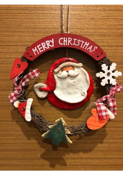 Tekno Trust 16 cm Çapında, Yeni Yıl Temalı Noel Baba Merry Christmas Çelenk, Kapı Süsü, Duvar Süsü, Ağaç Süsü
