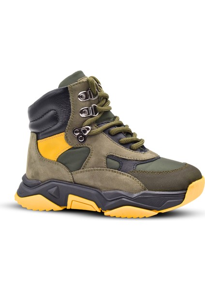 Dynamic Bağcıklı Ve Fermuarlı Deri Erkek Çocuk Bot Haki