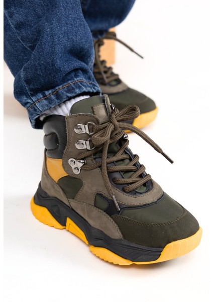 Dynamic Bağcıklı Ve Fermuarlı Deri Erkek Çocuk Bot Haki fiyatları