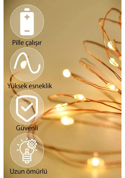 Tekno Trust 2025 Yılbaşı Süsü - 10 M Periled Günışığı - 3 Adet Gold Kozalak - Garland Sim Süs Yeşil 2m Çam Süsü