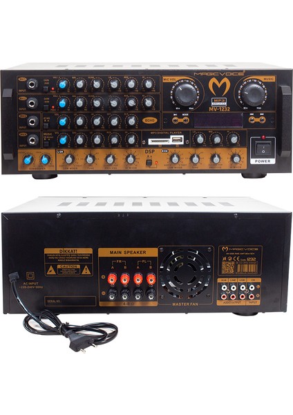 Magıcvoıce MV-1232 2*80W Usb/sd Bt Uk-Balans 4 Mik Giriş-4 Hop Çıkışlı Stereo Küp Mixer Trafosuz Anfi (4767)