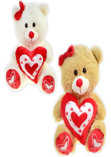 Peluş 30 cm Kalpli Kırmızı Tokalı Ayı PL62255