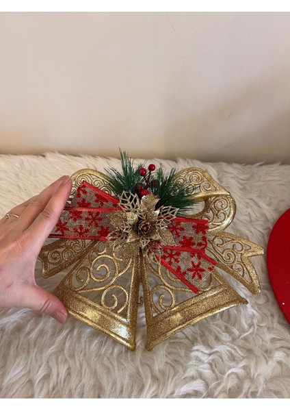 Tekno Trust Yılbaşı Gold Fiyonk Kapı ve Ağaç Süsü Plastik 28X23 cm Noel Christmas Yeniyıl Çan Altın modelleri