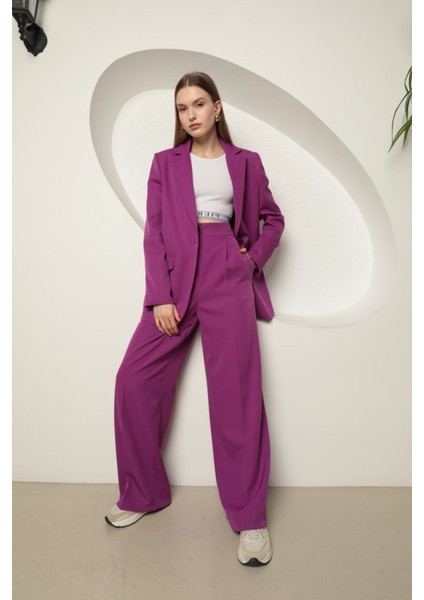Atlas Kumaş Kadın Oversize Ceket-Mor