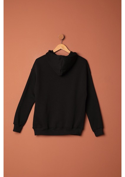 Üç Iplik Kanguru Cep Kapüşonlu Kadın Siyah Sweat modelleri