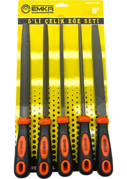 5 Parça 8&apos;&apos; Çelik Eğe Seti Balık Sırtı - Üçgen - Kare - Yuvarlak - Düz Geniş