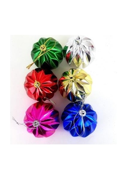 Yılbaşı Ağacı Süsleme Topları Burgulu Karışık Renk 4cm 6'lı