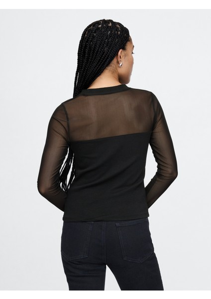 Kadın Siyah Modern Mesh Bluz indirimleri