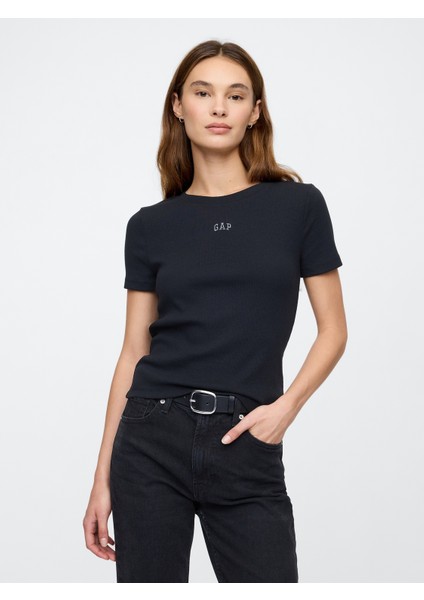 Kadın Siyah Gap Logo Modern Crop T-Shirt