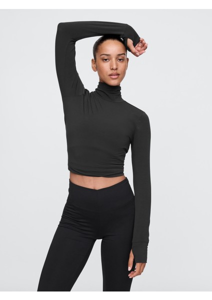 Kadın Siyah Breathe Balıkçı Yaka T-Shirt