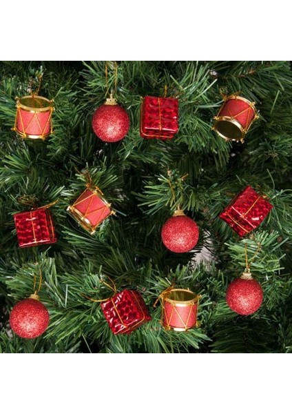 Yılbaşı Çam Ağacı Kırmızı Toplu Süs Seti 12'li