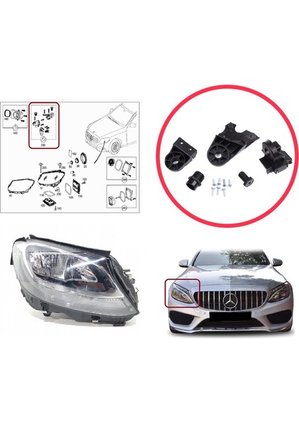 BHL580-2 Mercedes C Class W205 C205 S205 A205 2013-2023 A2058200414 Için Sağ Ön Far Ayak Tamir Seti modelleri