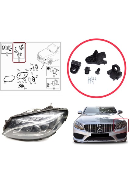 BHL580-1 Mercedes C Class W205 C205 S205 A205 2013-2023 A2058200514 Için Sol Ön Far Ayak Tamir Seti