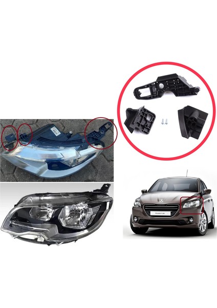 BHL577-1 Peugeot 301 2017-2024 Makyajlı Kasa 9817298380 Için Sol Ön Far Ayak Tamir Seti modelleri