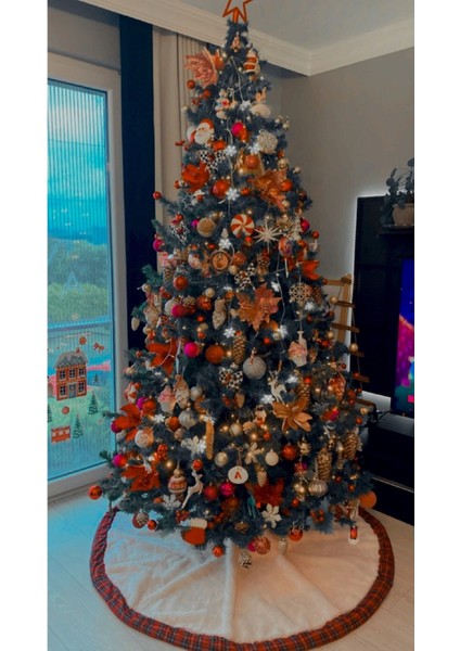 Peluş Ekose Yılbaşı Ağacı Örtüsü Yılbaşı Çam Ağacı Örtüsü Kırık Beyaz Ekoseli 120 cm Çaplı fiyatları