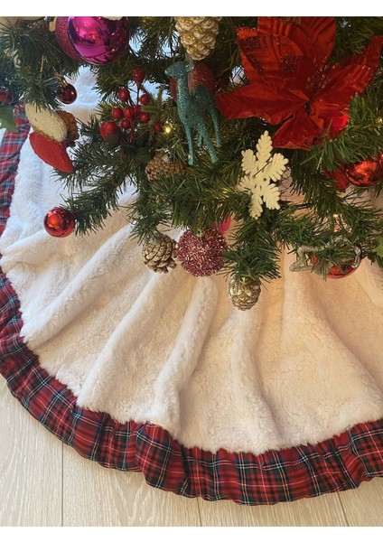 Peluş Ekose Yılbaşı Ağacı Örtüsü Yılbaşı Çam Ağacı Örtüsü Kırık Beyaz Ekoseli 120 cm Çaplı fırsatları