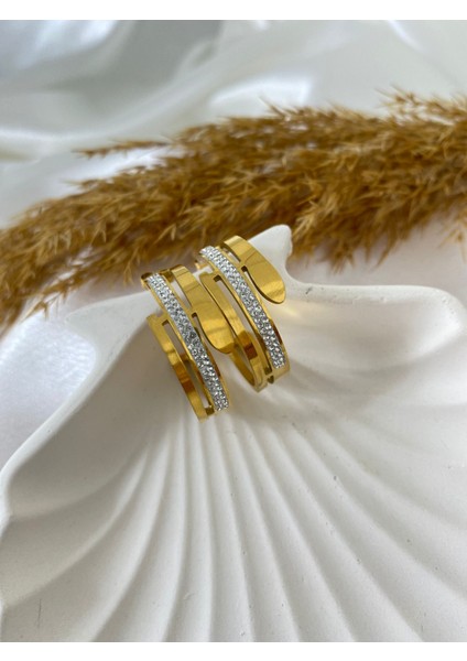 Zirkon Taşlı Gold Halka Çelik Küpe fiyatları