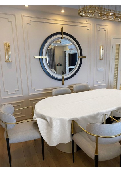 Polyester Keten Simli Oval Masa Örtüsü + 6 Ad Peçete