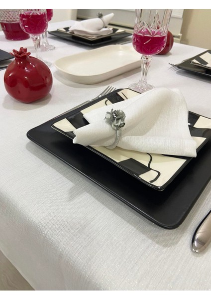 Polyester Keten Simli Oval Masa Örtüsü + 6 Ad Peçete fiyatları