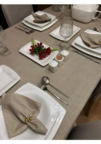 Polyester Keten Simli Oval Masa Örtüsü