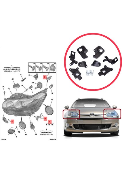 BHL576 Citroen C5 Mk2 Mk3 Rd Td Rw X7 2008-2017 6212F0 6212F1 Için Sağ Sol Ön Far Ayak Tamir Seti modelleri