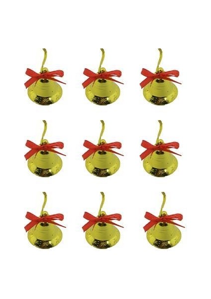 Yılbaşı Ağaç Süsleme Çanı Kırmızı Fiyonklu 3cm 9'lu