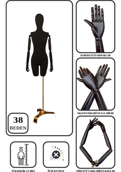 38 Beden Gold Ayaklı Pantolon Giyebilen Terzi Mankeni Vitrin Mankeni Prova Mankeni