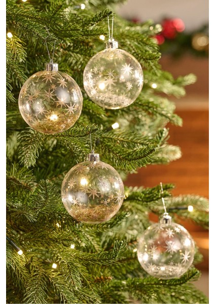 New Year Yılbaşı 4'lü Kar Taneli Top Ağaç Süsü Gold ve Silver 8 cm