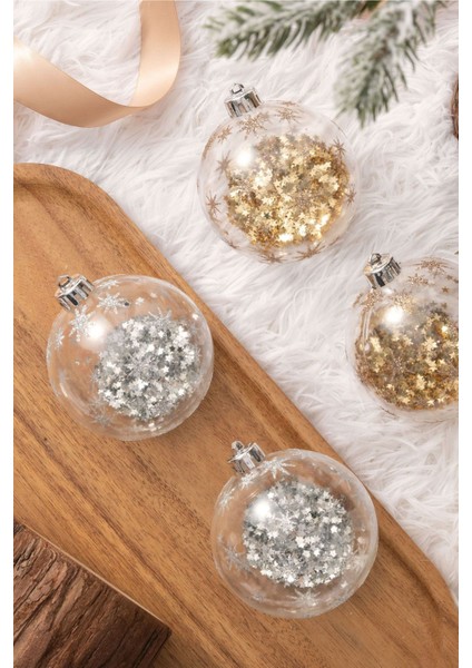 New Year Yılbaşı 4'lü Kar Taneli Top Ağaç Süsü Gold ve Silver 8 cm fiyatları