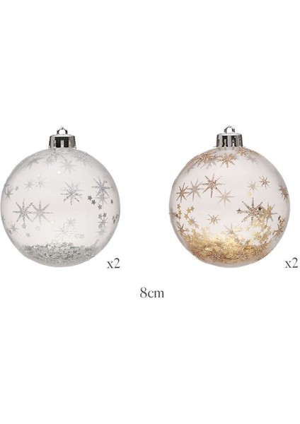 New Year Yılbaşı 4'lü Kar Taneli Top Ağaç Süsü Gold ve Silver 8 cm modelleri