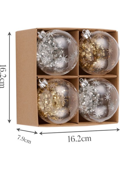 New Year Yılbaşı 4'lü Kar Taneli Top Ağaç Süsü Gold ve Silver 8 cm fırsatları