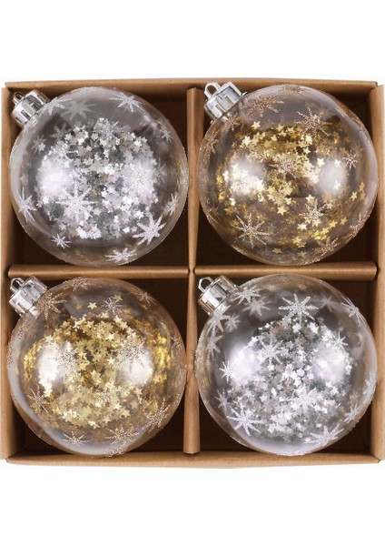 New Year Yılbaşı 4'lü Kar Taneli Top Ağaç Süsü Gold ve Silver 8 cm indirimleri