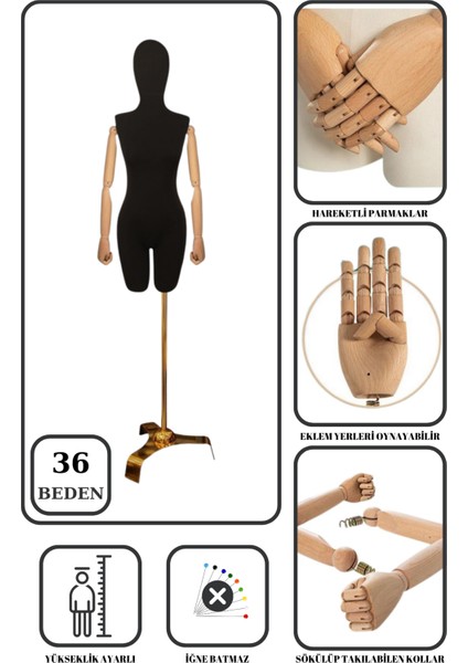 36 Beden Gold Ayaklı Pantolon Giyebilen Terzi Mankeni Vitrin Mankeni Prova Mankeni