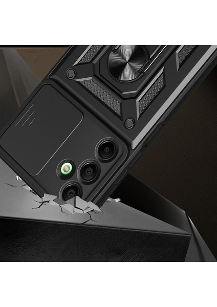 Vendas Galaxy A16 Uyumlu Magnetik Standlı Kamera Korumalı Zore Sürgülü Vega Kapak-Mavi