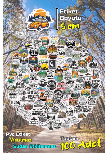 Camping Outdoor Adventure Sticker Seti-2 (5CM-100 Adet)