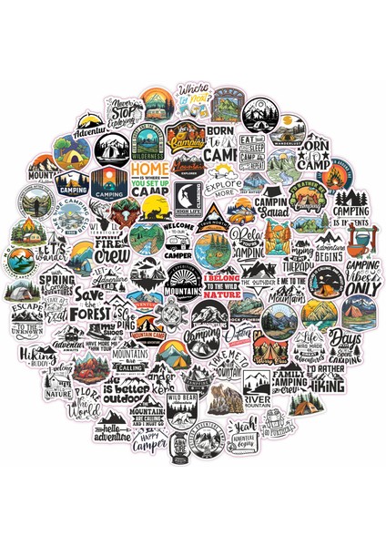 Camping Outdoor Adventure Sticker Seti-2 (5CM-100 Adet) fiyatları