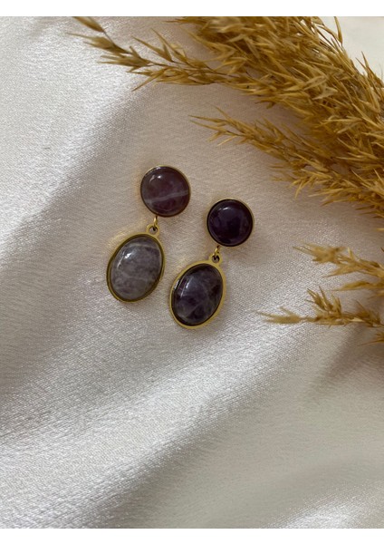 Ametist Vintage Çelik Küpe