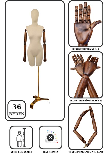 36 Beden Gold Ayaklı Pantolon Giyebilen Terzi Mankeni Vitrin Mankeni Prova Mankeni