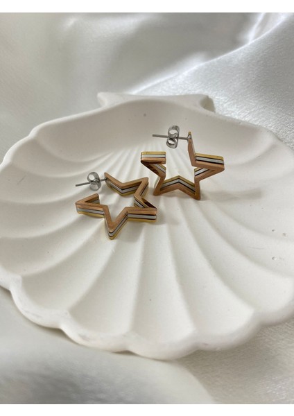 Üç Renk Yıldız Formlu Çelik Küpe fırsatları