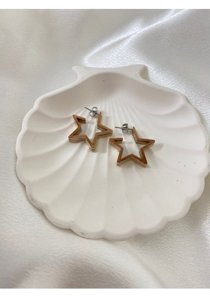 Üç Renk Yıldız Formlu Çelik Küpe indirimleri