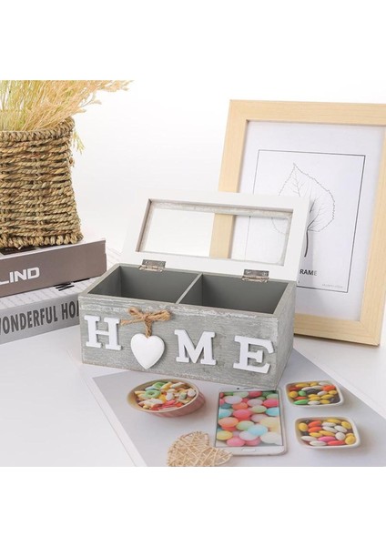 Tekno Trust 1 Adet 18X9X8CM Ahşap Kutu Organizer Home Yazılı 2 Gözlü