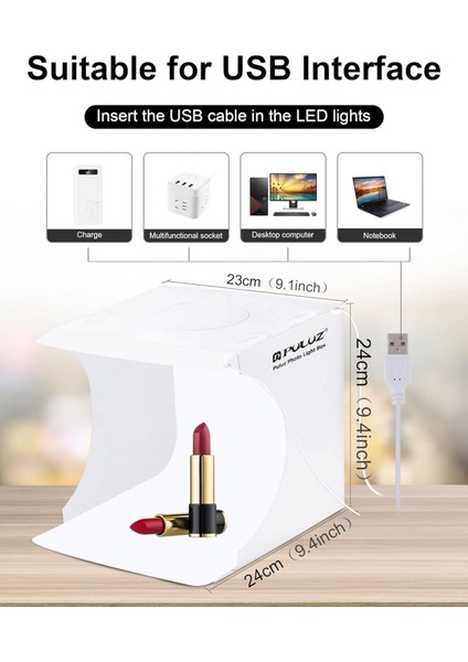 2 Ledli 23 x 24 cm 6 Fonlu Fotograf Ürün Çekim Çadırı Light Box + Siyah Beyaz Akrilik Yansıtıcı Zemin fırsatları