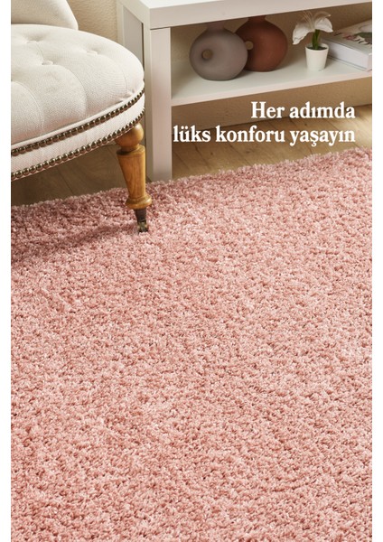 Shaggy Halı Yumuşak Shaggy, Kabarık, Düz, Pembe Salon Halısı